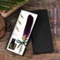 Coffret plume d'oie vintage violette dans une élégante boîte cadeau noire avec plumes - Violet