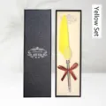 Elegantes Vintage-Schreibset mit gelber Gänsefeder-Kugelschreiber in schwarzer Box - Geschenkbox Set (SP134032) / Gelbes Set