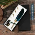 Coffret cadeau plume d'oie vintage européen bleu lac et or avec une boîte noire chic - Bleu lac