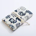 Retro blue cat pattern print canvas notebook with minimalist wrap-around cord closure - Funny Face Cat (NB127) / Small (A6)