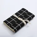 Minimalist black and white grid pattern fabric notebook with retro wrap cord closure - Classic Black Grid (NB127) / Small (A6)