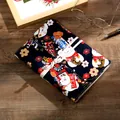 Vintage Japanese fabric journal with Maneki-neko patterns and white string closure - Lucky Cat Black (NB128) / Large (A5)