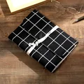 Vintage fabric notebook with black and white checkered pattern and cream rope tie - Classic Black Grid (NB128) / Large (A5)