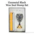 Vintage Siegellack-Set in Gun-Black mit Drachengriff und zwei Wachsstiften - Gun Black Drachen Set (SE103) / 1 Griff 2 Wachsstifte 1 Box