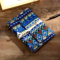 Vintage ethnic style printed fabric notebook with rope tie closure for journaling. - Bohemian Blue (NB128) / Large (A5)