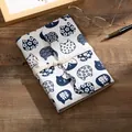 Vintage fabric notebook with blue and white cat print and creative cord tie closure - Funny Face Cat (NB128) / Large (A5)