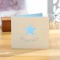 Minimalist hollow paper greeting card featuring blue star cut-out and Good Luck text - Star Card (GA146)