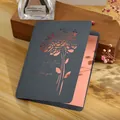 Elegant dark grey laser-cut greeting card with pink inner leaf and floral design - Rose Card (GA148) / Gun Black