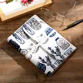 Artistic vintage cloth-bound journal with blue jar print and white rope tie closure - Blue And White Hand-Drawn Jar (NB128) / Large (A5)