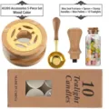 Kit calentador de sellos de cera de madera natural profesional con cuchara y cuentas - Juego de accesorios de 5 piezas (AS-305) / Color madera natural