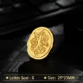 Vintage gold metal wax seal stamp head with decorative letter X engraving - Letter X
