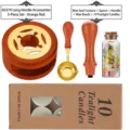 Kit completo de lacre con horno naranja-rojo, cuchara, mango, cuentas de cera y 10 velas té - Juego de 5 piezas con mango largo (AS-319) / Rojo Anaranjado