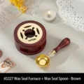 Vintage brown solid wood wax seal furnace and golden melting spoon set for crafts - AS327 Wax Seal Furnace + Wax Spoon - Brown