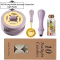 Kit de sello de cera lavanda de 5 piezas con horno, cuchara y 10 velas de té incluidas - Juego de Horno para Cera (AS-319) / Set de 5 piezas / Violeta Claro