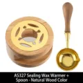 Vintage wooden wax seal melting furnace and spoon set in original natural wood color - Furnace + Spoon Set (AS327) / Two-Piece Set / Natural Wood Color