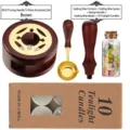 Kit de fusión de sellos de cera de madera marrón con horno, cuchara, mango, perlas y velas - Juego de Horno para Cera (AS-319) / Set de 5 piezas / Marrón