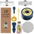 Kit de sello de cera azul de 7 piezas con horno de madera - Juego de Horno para Cera (AS-315) / Juego de 7 piezas / Azul