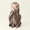 Rose print satin scarf tied as a headscarf, detailed back view on mannequin head. - Pink (FH075-2#)