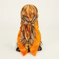 Foulard en soie orange pour femme avec motif cachemire bohème - Jaune Gingembre / 90*90cm
