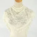 Cream lace rose triangle scarf variant, elegant hollow floral design with fringe. - 17# Beige
