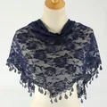 Dark blue lace rose triangle scarf for women, hollow out floral decorative shawl and wrap. - 18# Navy Blue