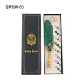 Luxury vintage green feather quill pen set with 8 calligraphy nibs in a black gift box - Gold-Flecked Dark Green