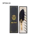 Vintage European feather quill dip pen set with 5 replacement nibs and gift box - Gold-Flecked Black