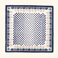 Elegant navy blue polka dot square silk scarf with baroque ornamental border pattern - 90*90cm / Navy Blue Polka Dots
