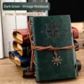 Vintage dark green A7 refillable leather notebook featuring a compass design and nautical charm - A7 / Dark Green
