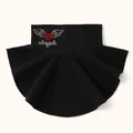 Detail of black false collar with red rhinestone heart and angel wings - Tops / Black