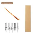 Vintage calligraphy dip pen set featuring a resin slanted holder and 5 various metal nibs - Amber Resin Style (OY0529-076-104) / Pen Nib And Box Set