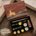 Vintage reindeer wax seal stamp gift set including 4 stamps, wax beads and tools - Elk 4-Stamp Kit - Christmas Edition / K09 Elk 4-Stamp Kit - Christmas