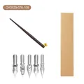 Set de calligraphie vintage avec porte-plume oblique et 5 plumes métalliques - Style Bois Massif Brun Foncé (OY0529-076-108) / Set de Plume et Boîte