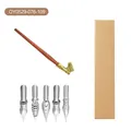 Set de porte-plume coudé en bois vintage avec 5 plumes métalliques et boîte kraft - Style Bois Massif Brun Rougeâtre (OY0529-076-109) / Set de Plume et Boîte