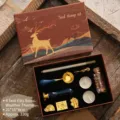 Vintage deer themed wax seal stamp gift set with blue wooden handle and wax beads - Elk 4-Stamp Kit - Weather Theme / K09 Elk 4-Stamp Kit - Weather