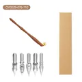 Set de calligraphie professionnel rétro en bois avec 5 plumes métalliques interchangeables - Style Bois Massif Auburn Classique (OY0529-076-110) / Set de Plume et Boîte