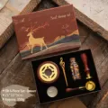 Vintage elk wax seal stamp set in brown gift box including wax beads and melter tool - Elk 6-Item Kit - Brown Theme / K07 Elk 6-Item Set - Brown