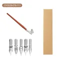 Coffret de calligraphie vintage en bois avec porte-plume oblique et cinq plumes en métal - Style en Bois Massif (OY0529-076-111) / Stylo + 5 Plumes + Coffret (0.5mm)