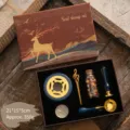 Vintage blue elk wax seal stamp 6-piece set with wooden handle and decorative gift box - Elk 6-Item Kit - Blue Theme / K07 Elk 6-Item Set - Blue