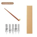Set de calligraphie vintage avec porte-plume coudé en bois, 5 plumes et boîte cadeau. - Style Bois Massif Rouge Brunâtre (OY0529-076-112) / Stylo + 5 Plumes + Coffret (0.5mm)