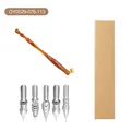 Set professionnel de porte-plume oblique vintage en résine ambre avec 5 plumes en métal - Style Résine Texturée Ambre (OY0529-076-113) / Stylo + 5 Plumes + Coffret (0.5mm)