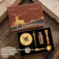 Retro deer theme wax seal stamp set in natural wood color gift box package - Elk 6-Item Kit - Natural Wood Theme / K07 Elk 6-Item Set - Wood Color