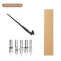 Ensemble de stylo calligraphie oblique rétro avec 5 plumes et boîte kraft brune - Style noir brillant (OY0529-076-129) / Jeu de plumes 0.5mm