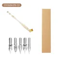 Coffret porte-plume coudé rétro en résine avec feuilles d'or et cinq plumes de calligraphie - Style Résine Feuille d'Or Transparente (OY0529-076-131) / 0.5mm / Set de Plume et Boîte