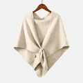 Elegant beige knitted triangular shawl for women, soft warm polyester fashion accessory - 175*76cm / Light Khaki