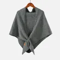 Elegant grey knit polyester triangular shawl with stylish front knot and warm texture - 175*76cm / Dark Gray