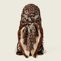 Elegant 90cm Brown Paisley Satin Silk Square Headscarf for Women Travel Sunscreen - Coffee (FH078-1#)