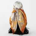 Elegant floral satin silk square scarf in yellow and white for women fashion accessories - Yellow (FH074-3#)