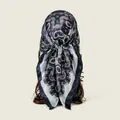 Elegant navy paisley pattern silk square scarf worn as a stylish head covering - Navy Blue (FH078-3#)