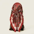 Premium red paisley print satin silk-like square scarf shawl for stylish women fashion - Red (FH078-4#)